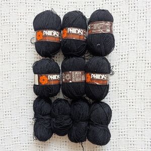Lot of VTG Phildar Loisiris 139 Acrylic/Wool Yarn Black Made In Belgium
